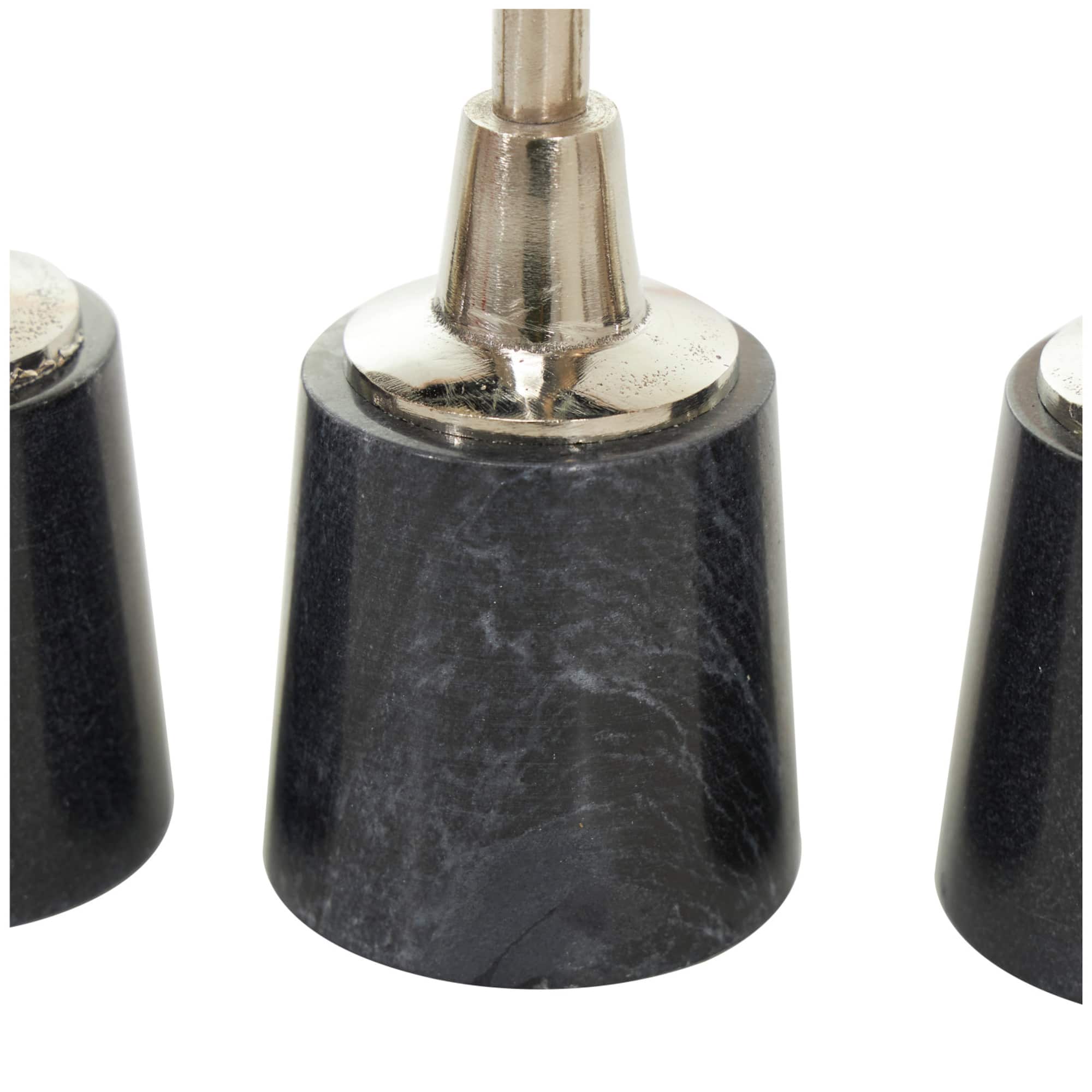 Silver Metal Slim Candle Holder with Black Marble Base Set